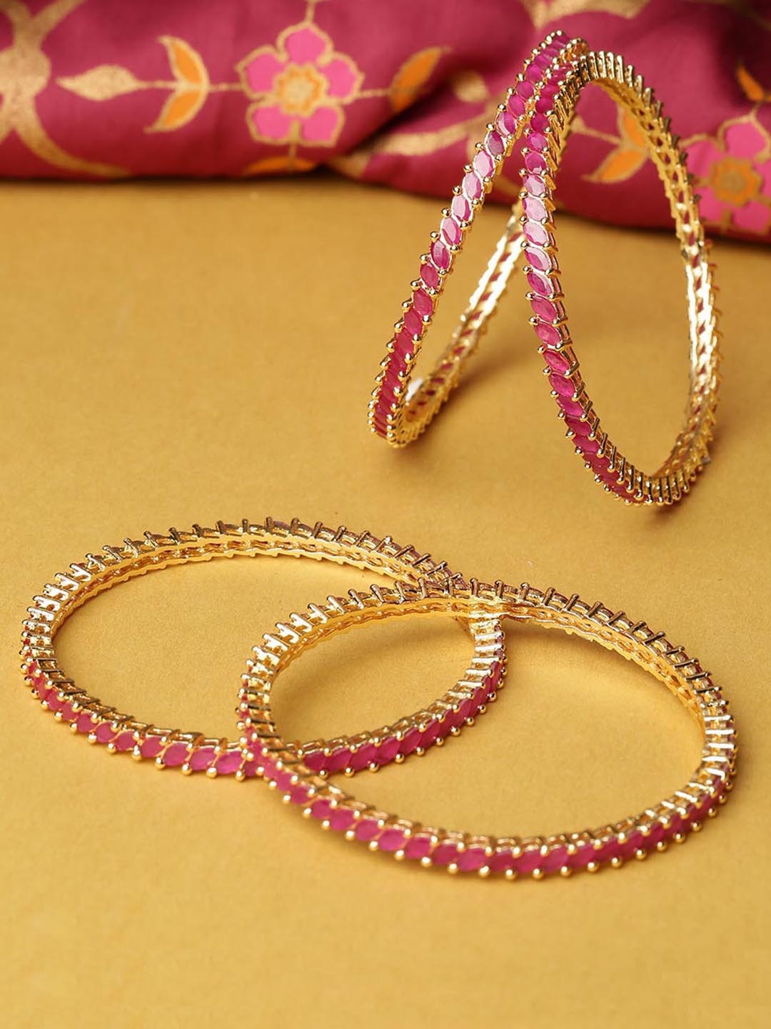 

Priyaasi Women Set of 4 Purple Gold-Plated Stone-Studded Handcrafted Bangles