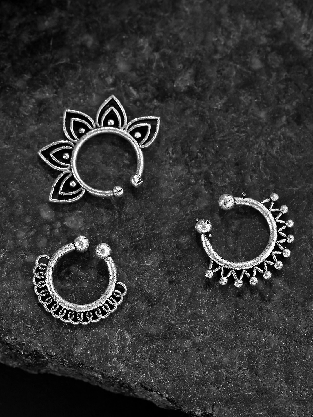 

Priyaasi Set of 4 Oxidised Silver-Plated Septum Nose Rings
