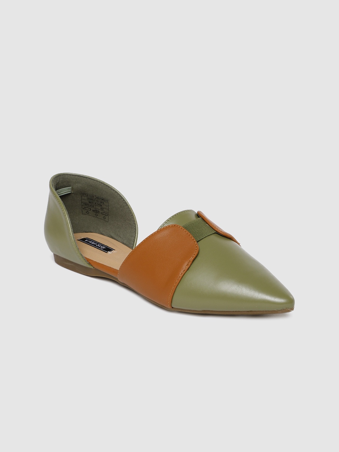 

Allen Solly Women Green & Tan Brown Colourblocked Leather Flats