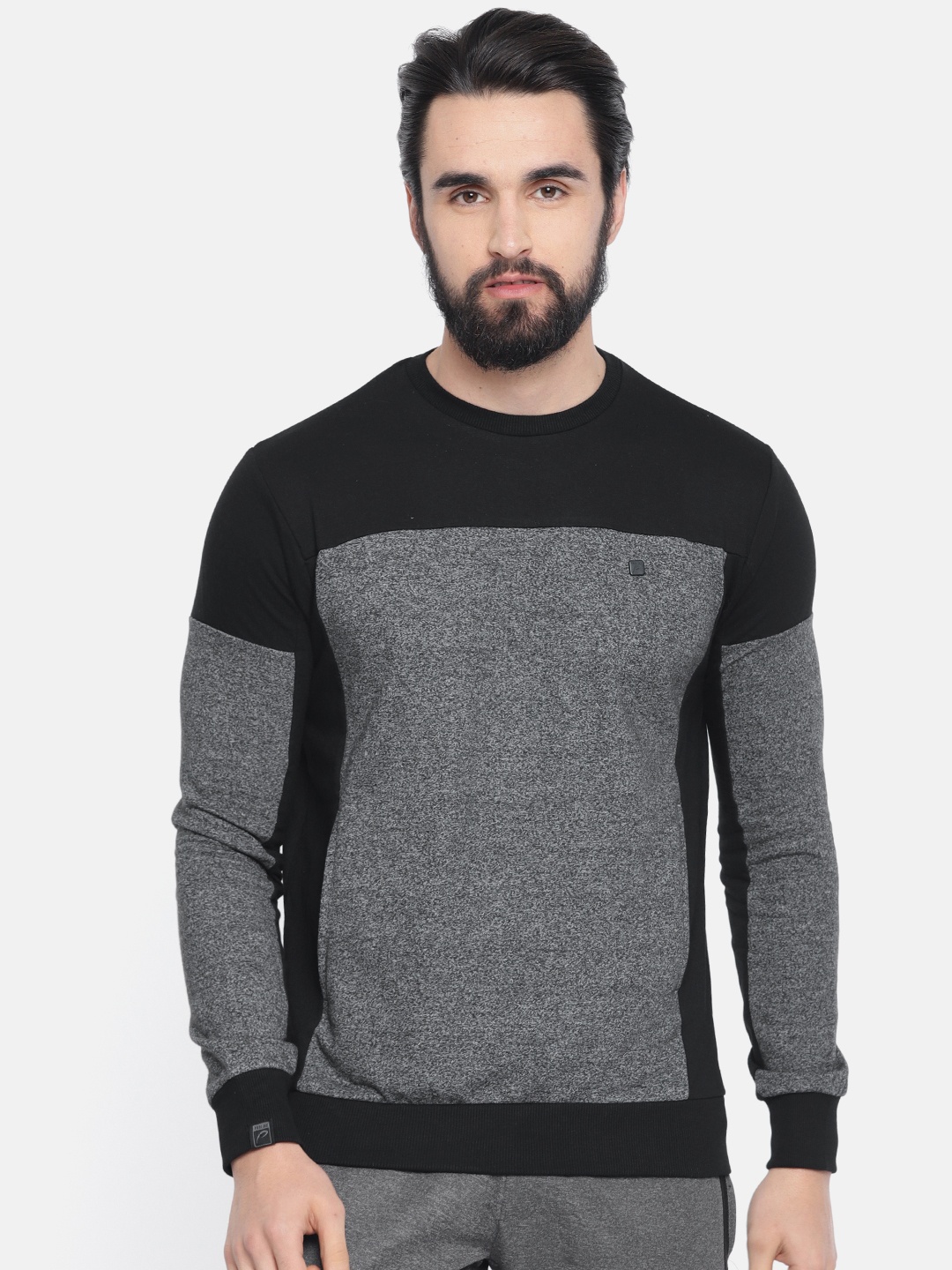 

Proline Active Men Black & Charcoal Grey Colourblocked Sweatshirt