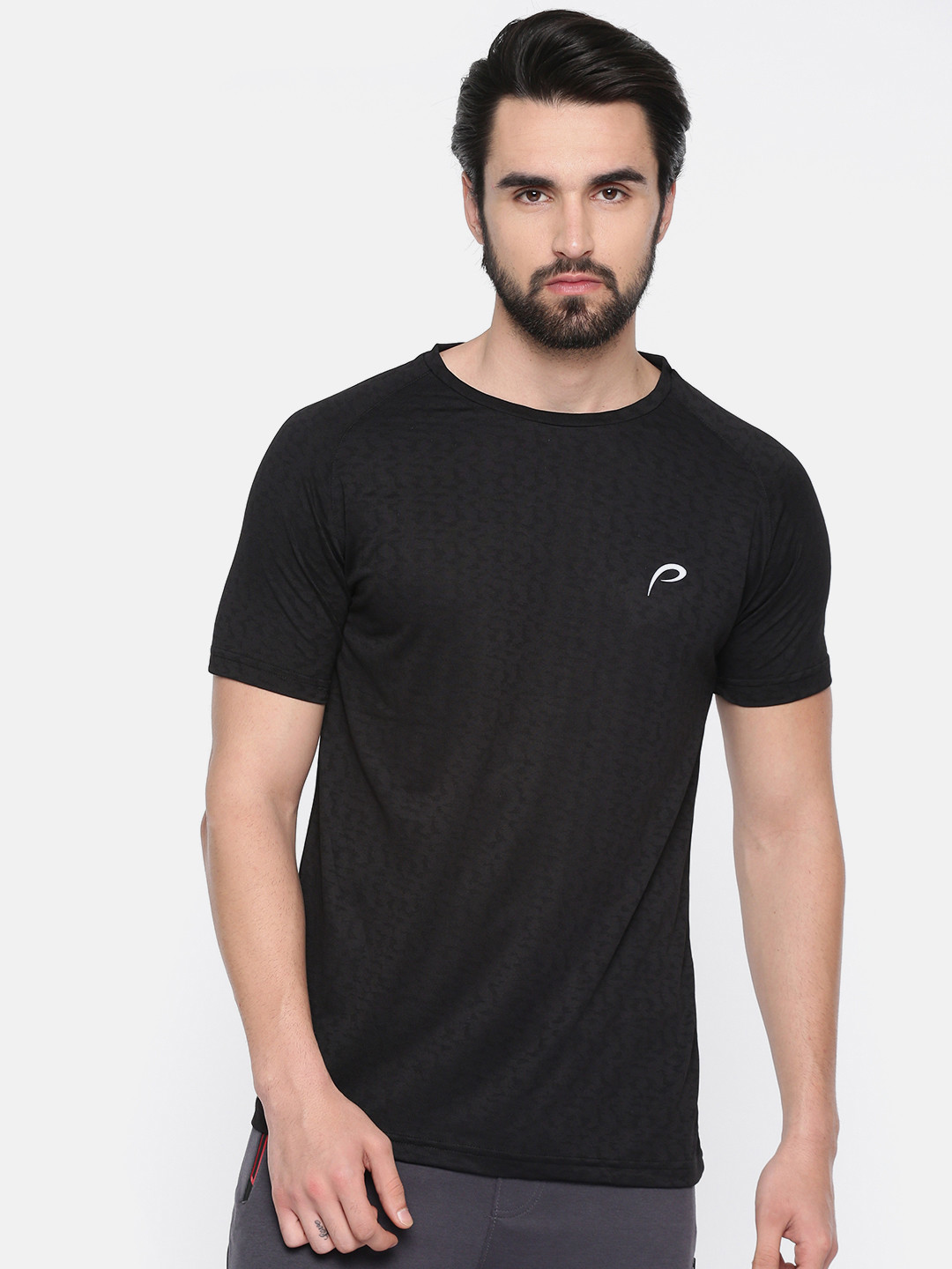 

Proline Active Men Black Self Design Round Neck T-shirt