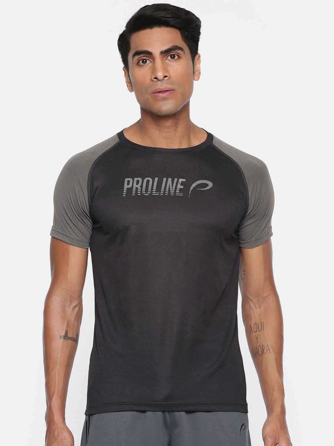 

Proline Active Men Black & Charcoal Grey Striped Round Neck T-shirt