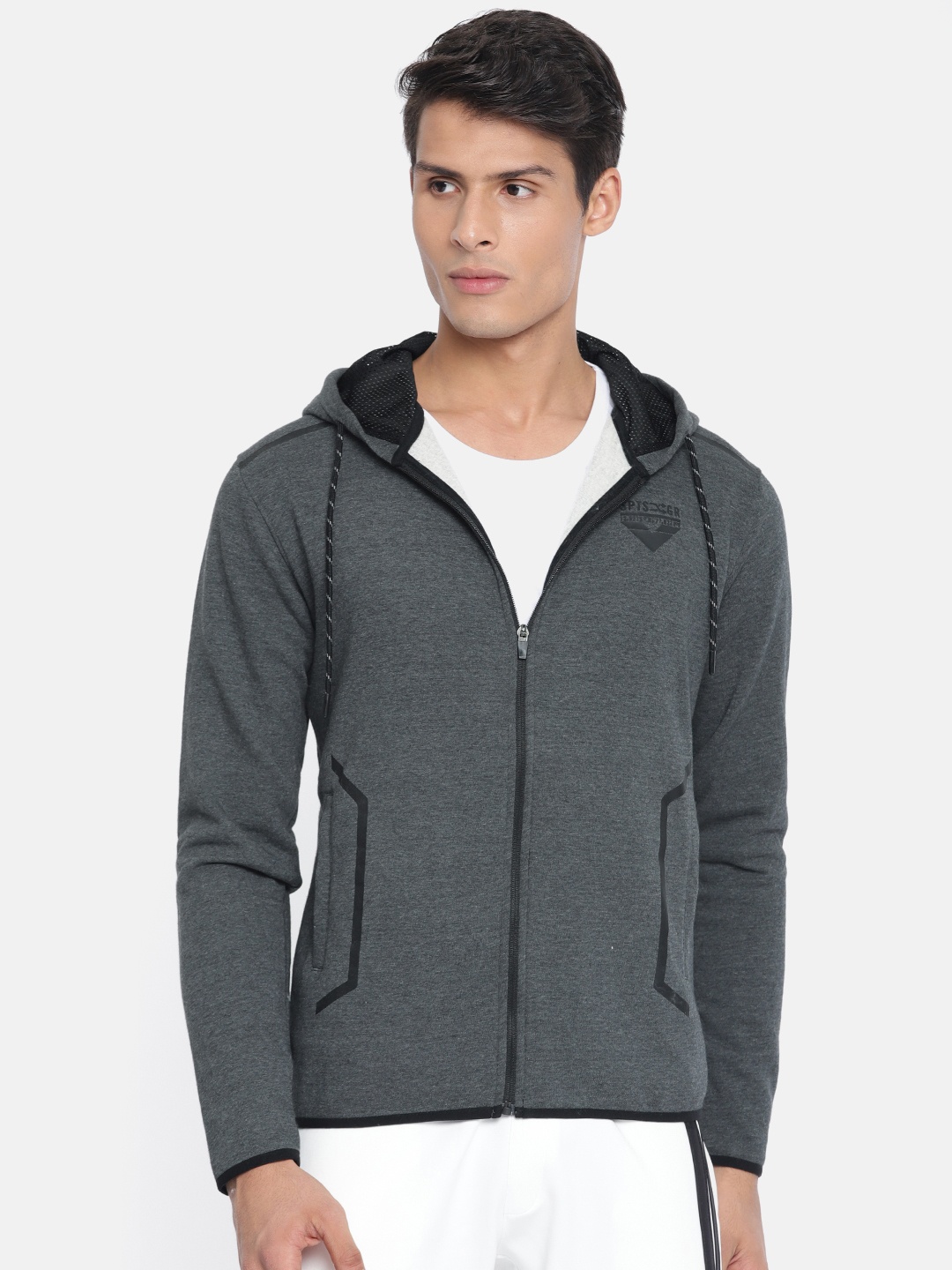 

Proline Active Men Charcoal Grey Solid Hooded Sweatshirt