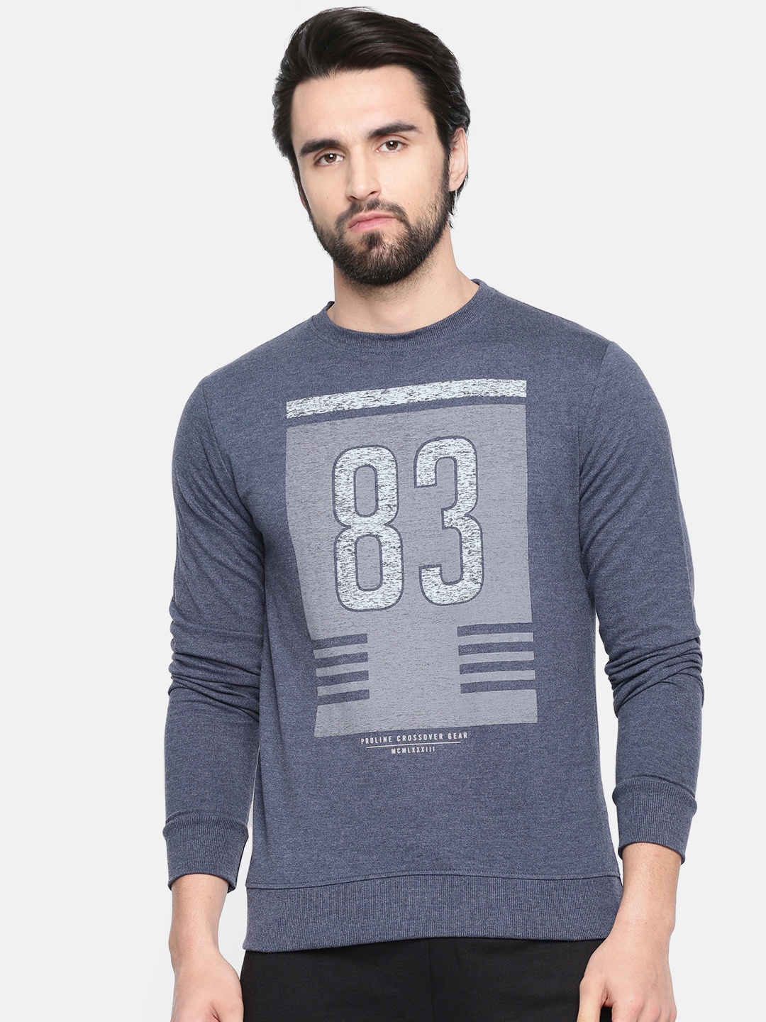 

Proline Active Men Blue Printed Comfort Fit Sweatshirt, Navy blue