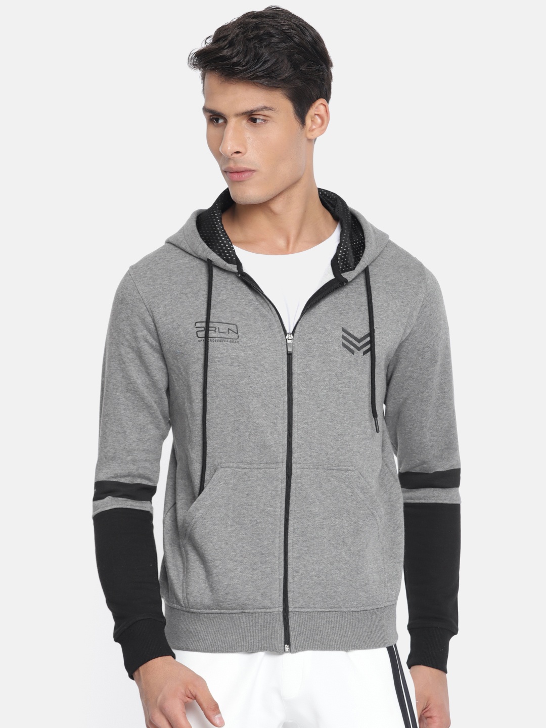 

Proline Active Men Grey Melange Colourblocked Hooded Sweatshirt