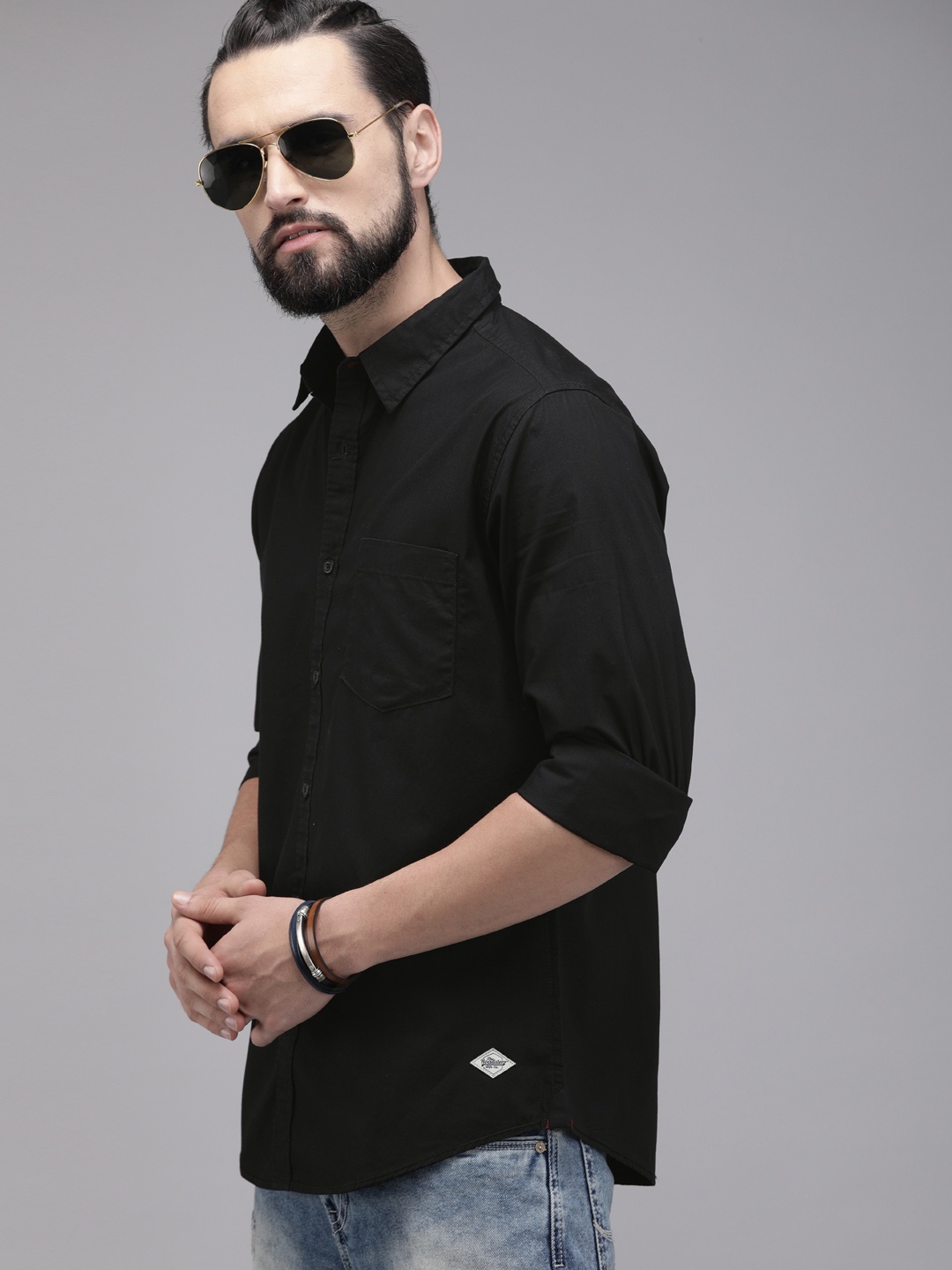 

Roadster Men Black Pure Cotton Casual Shirt