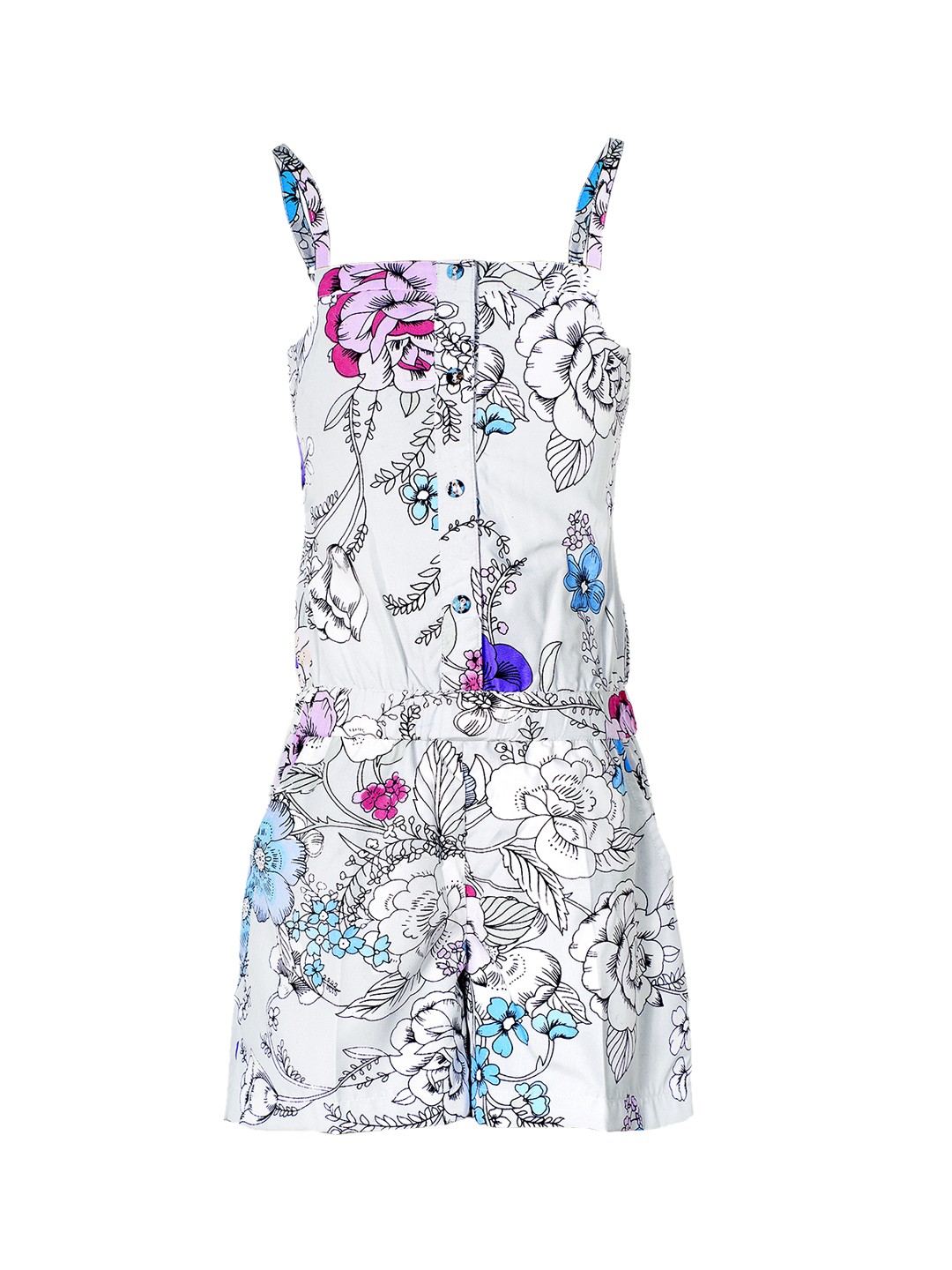 

naughty ninos Girls Grey & Blue Printed Playsuit