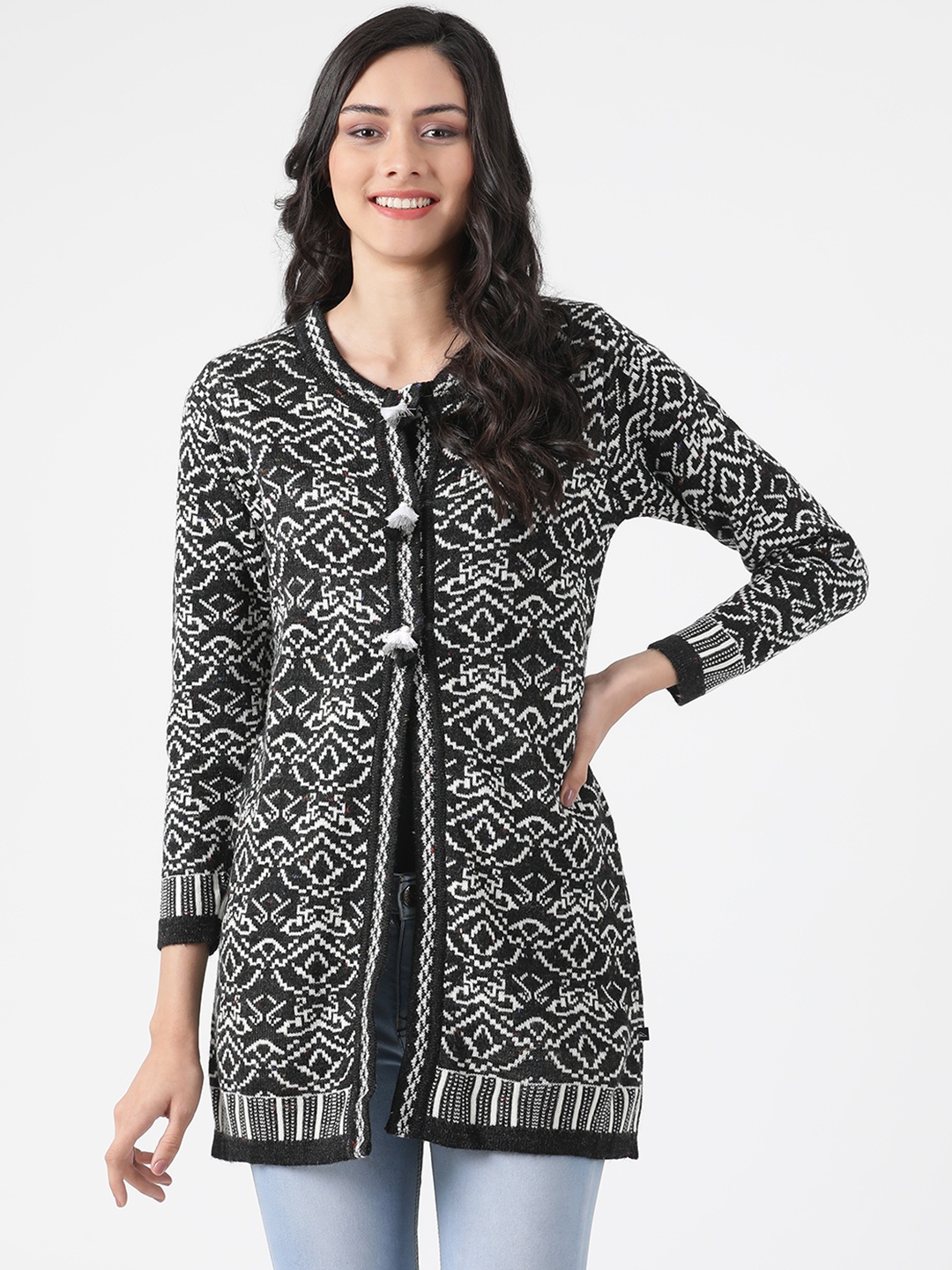 

Monte Carlo Women Black & White Quirky Cardigan