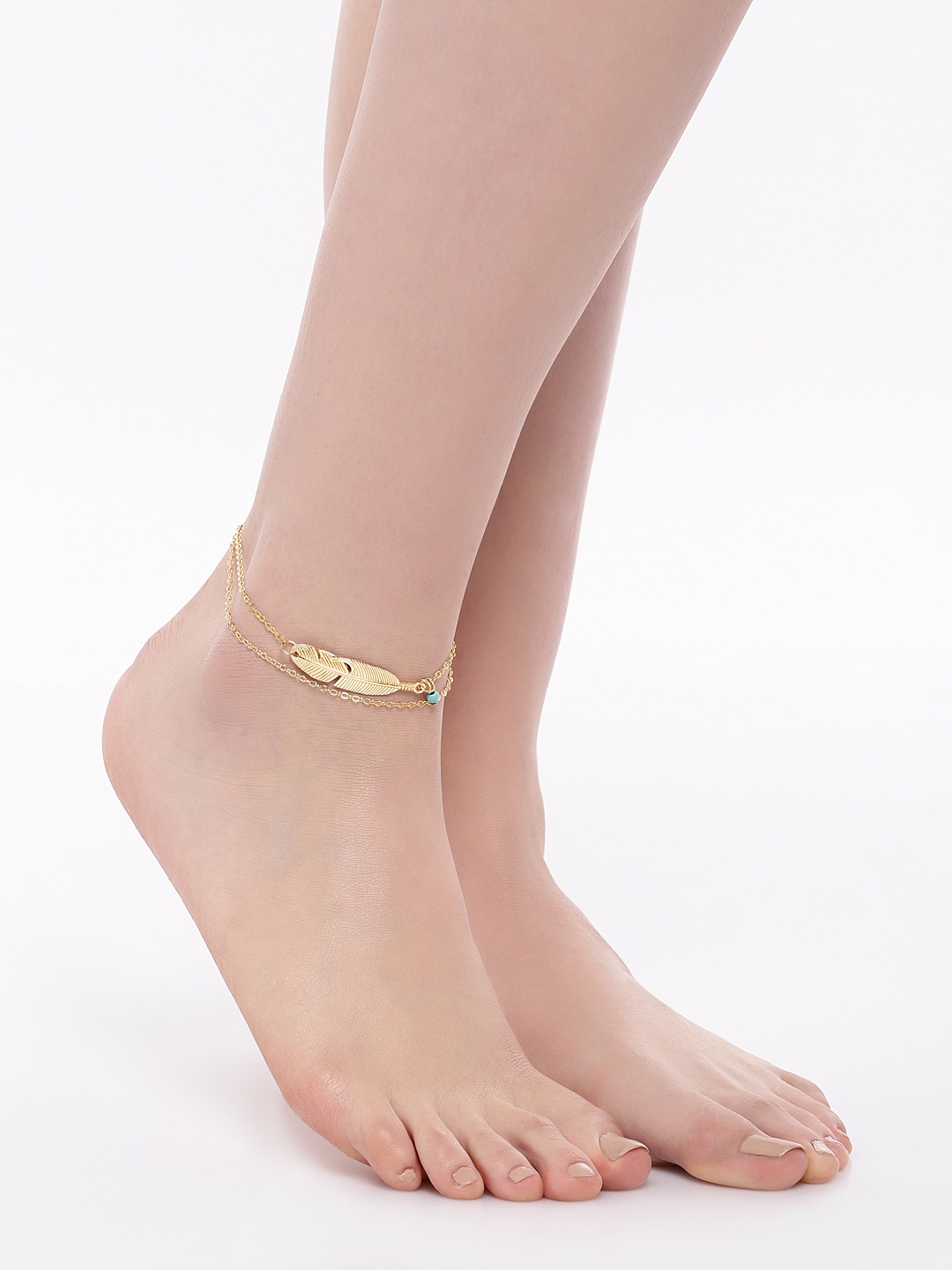 

OOMPH Women Gold-Toned Dual-Stranded Handcrafted Anklet With Leaf Shaped Detail