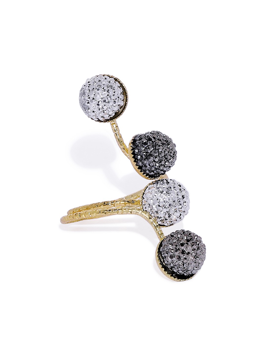 

OOMPH Women Gold Toned and Black Crystal-Studded Adjustable Cocktail Ring