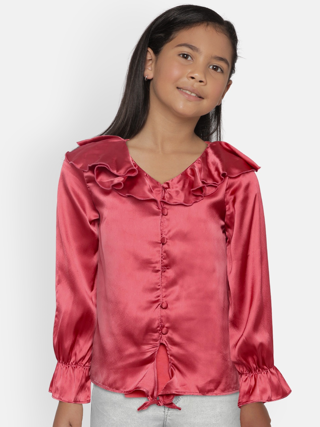 

Gini and Jony Girls Pink Solid Ruffled op