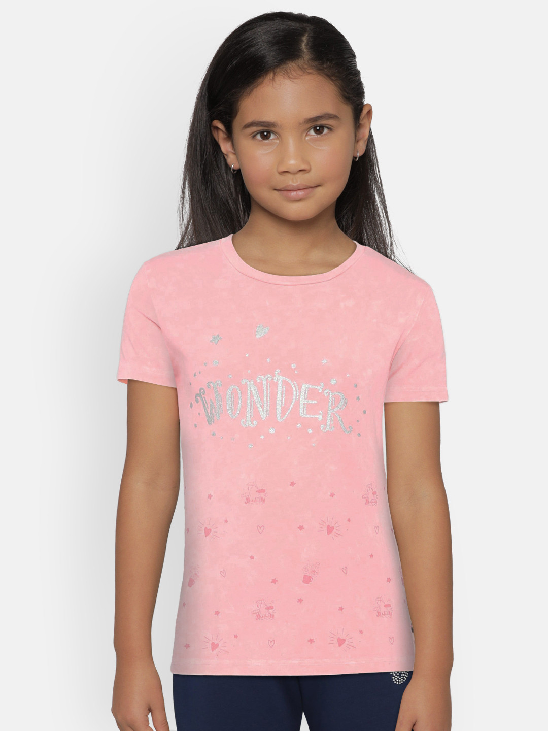 

Gini and Jony Girls Peach-Coloured Printed Round Neck T-shirt
