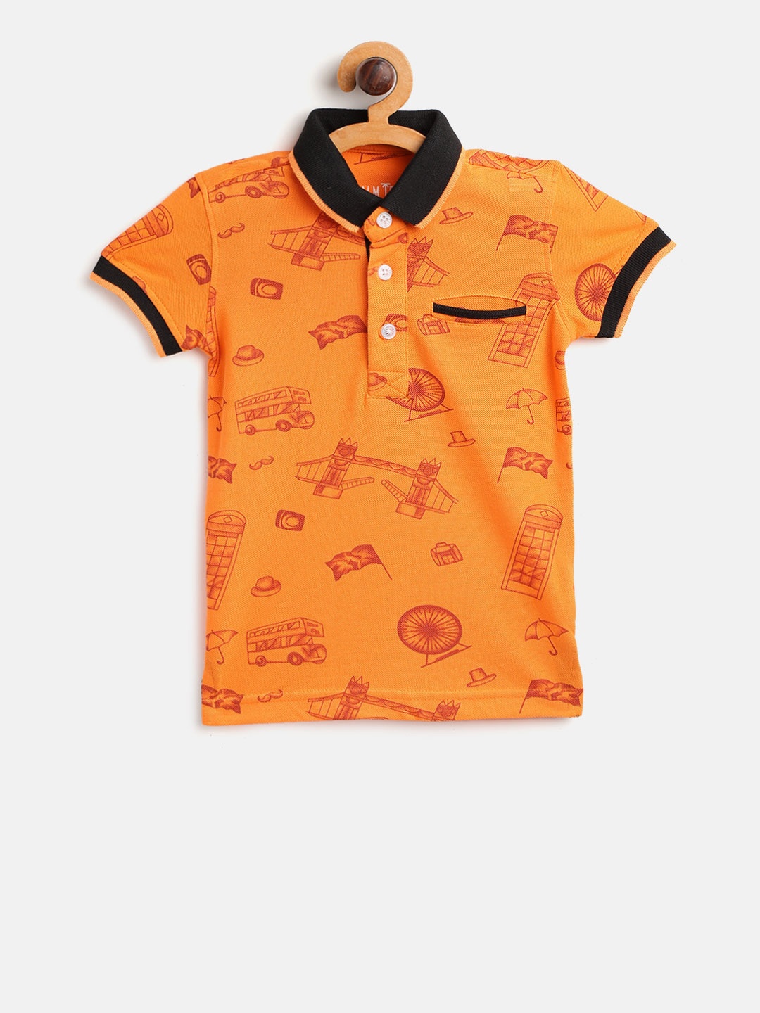 

Palm Tree Boys Orange Printed Polo Collar Pure Cotton T-shirt