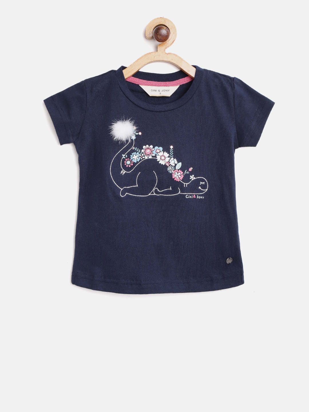 

Gini and Jony Girls Navy Blue Printed Round Neck T-shirt