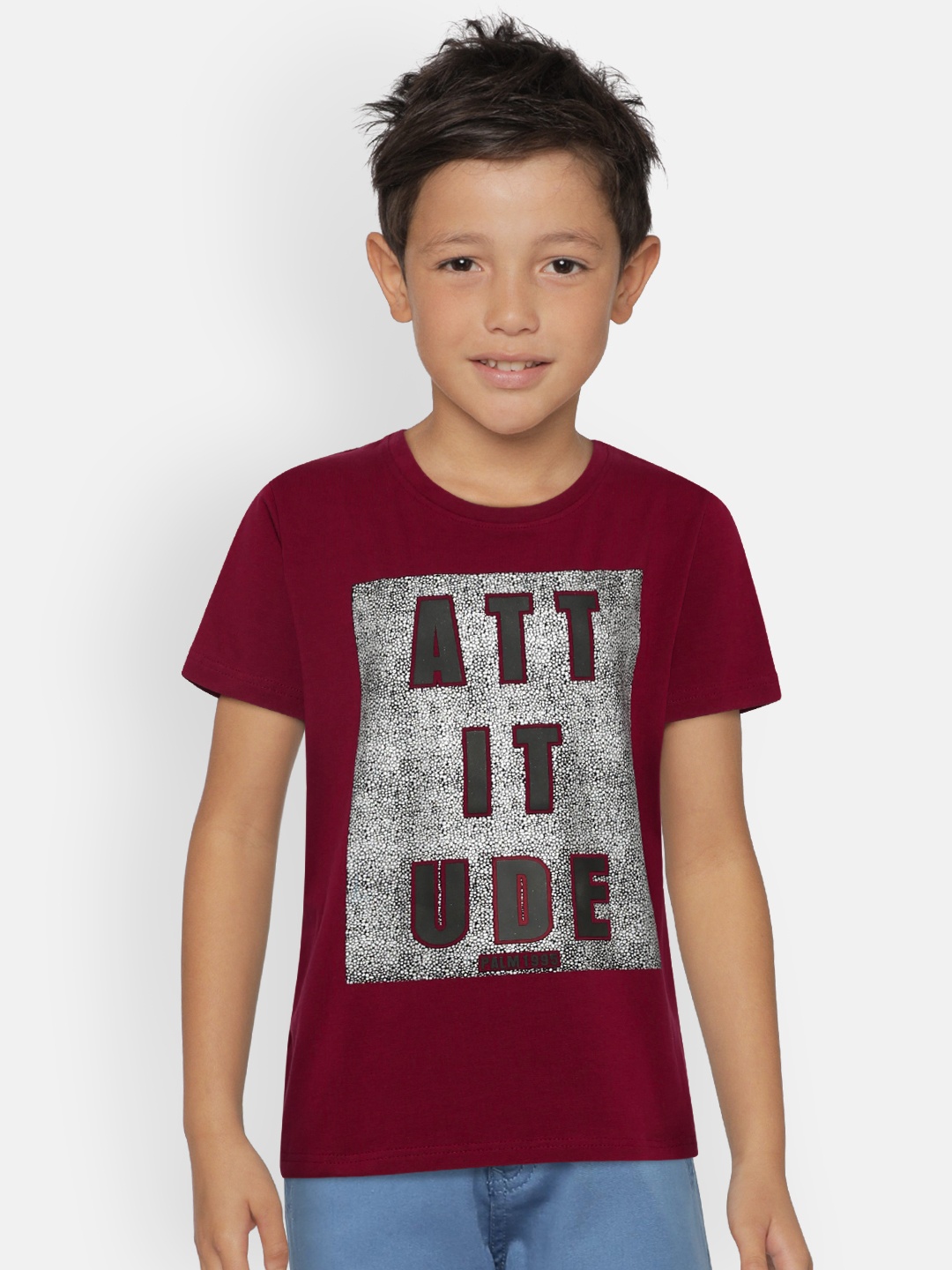 

Palm Tree Boys Maroon Printed Round Neck T-shirt