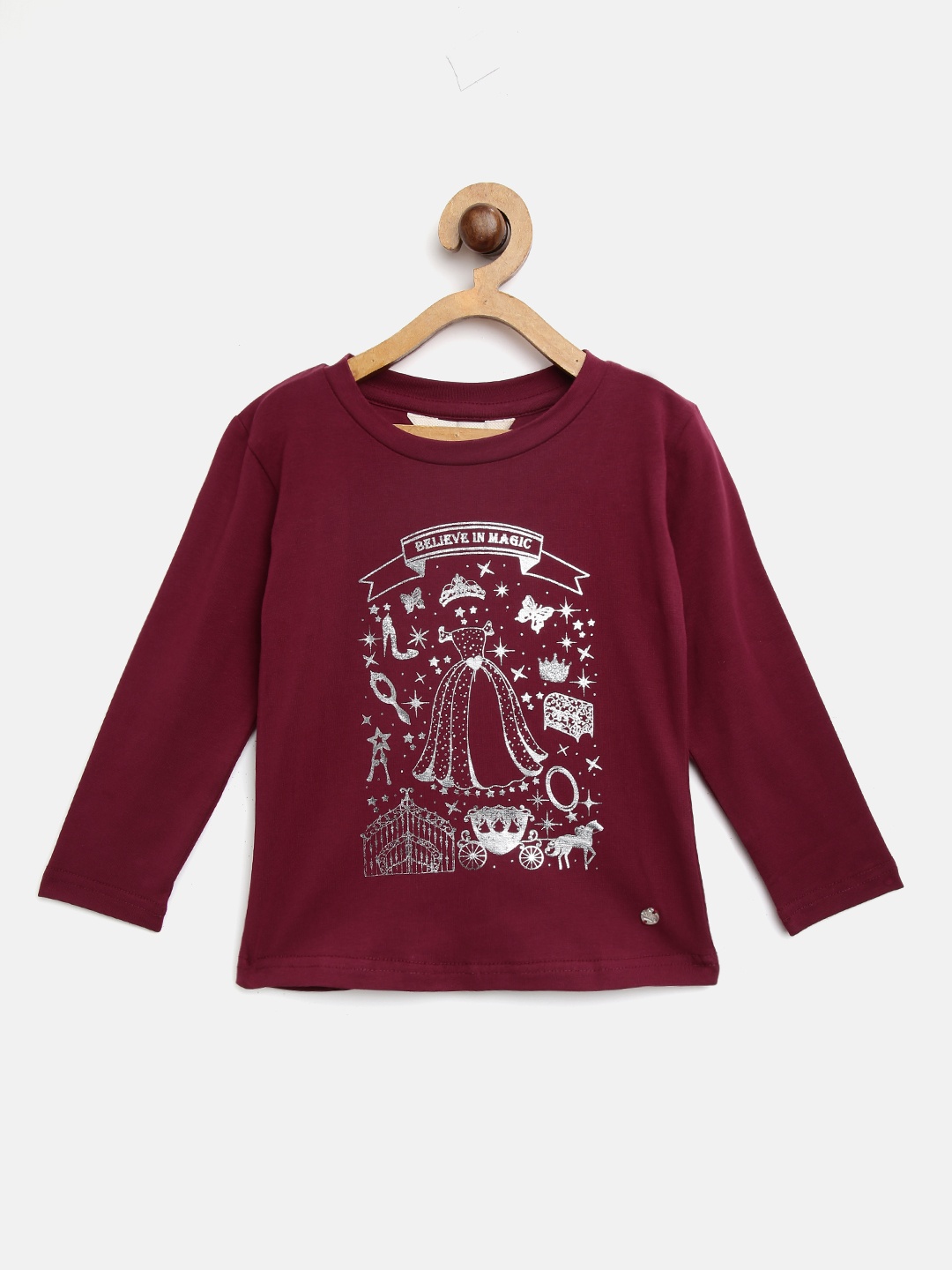 

Gini and Jony Girls Burgundy Printed Round Neck T-shirt