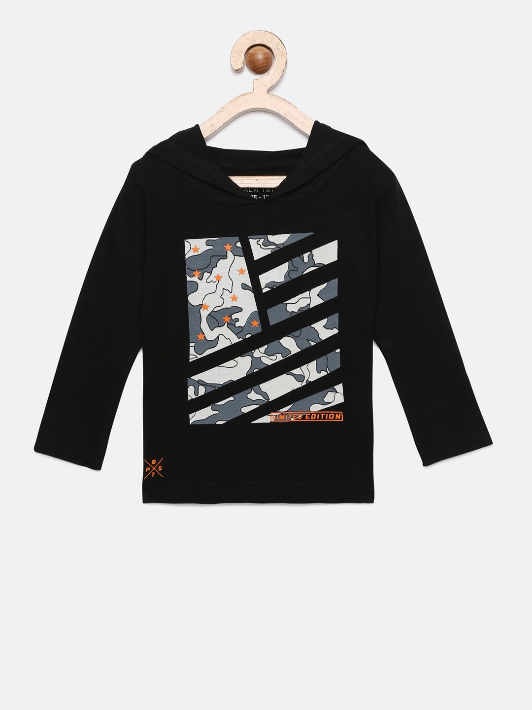 

Palm Tree Boys Black Printed Hooded T-shirt