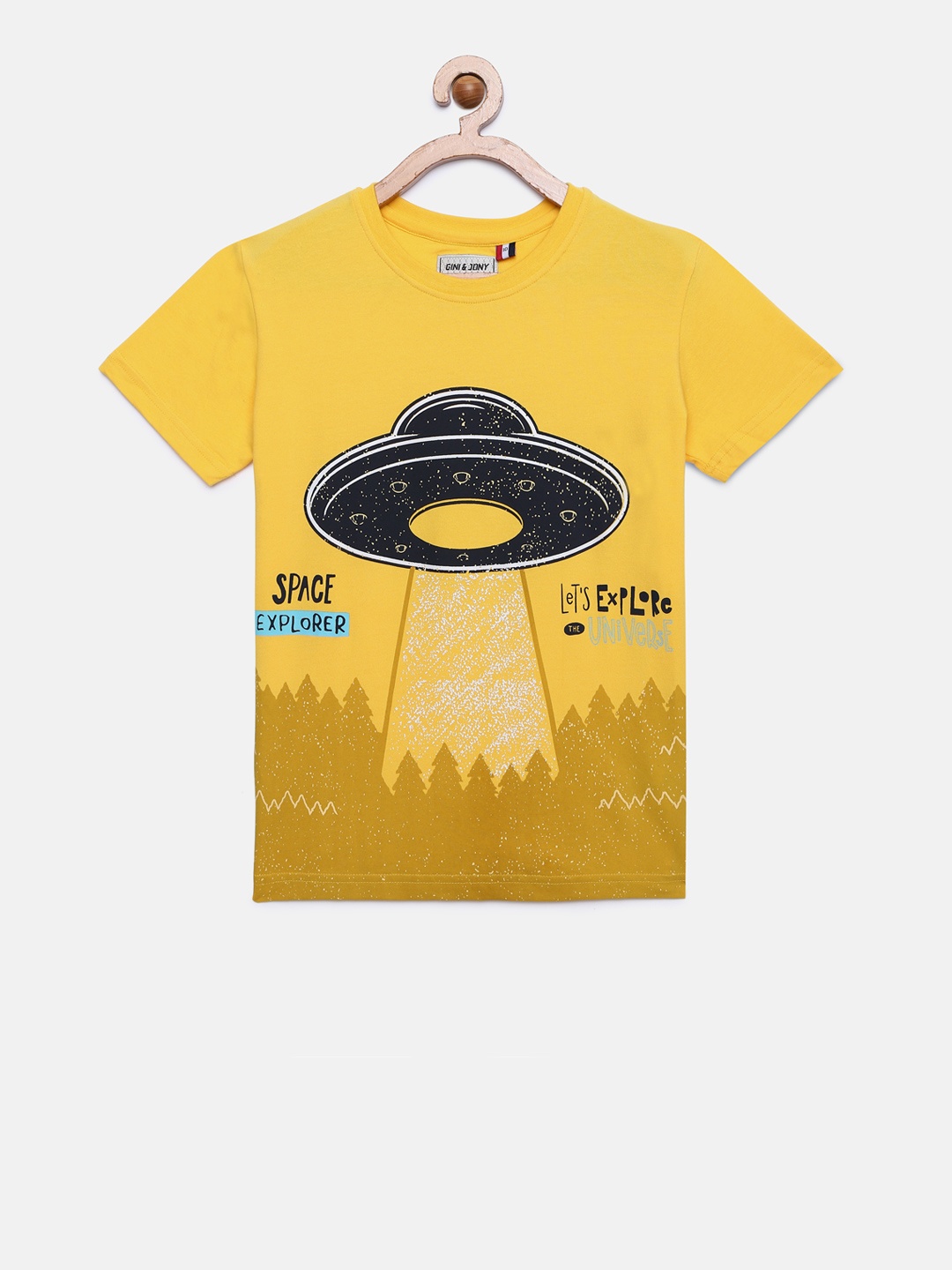 

Gini and Jony Boys Yellow Printed Round Neck T-shirt