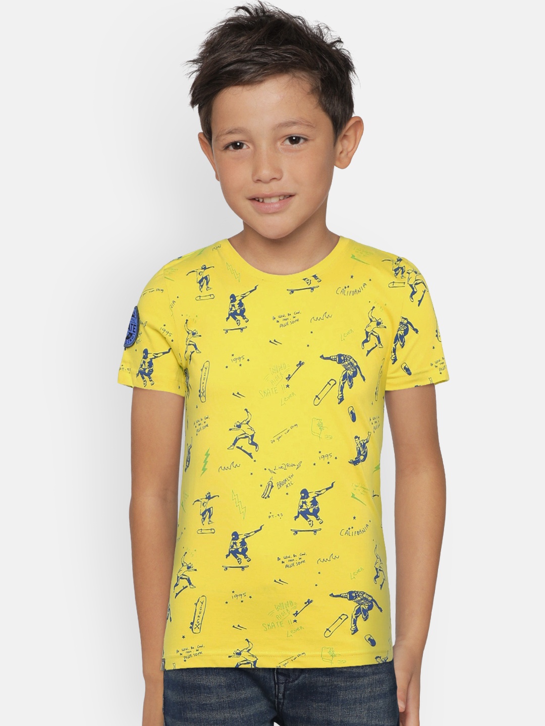 

Palm Tree Boys Yellow Printed Round Neck Pure Cotton T-shirt