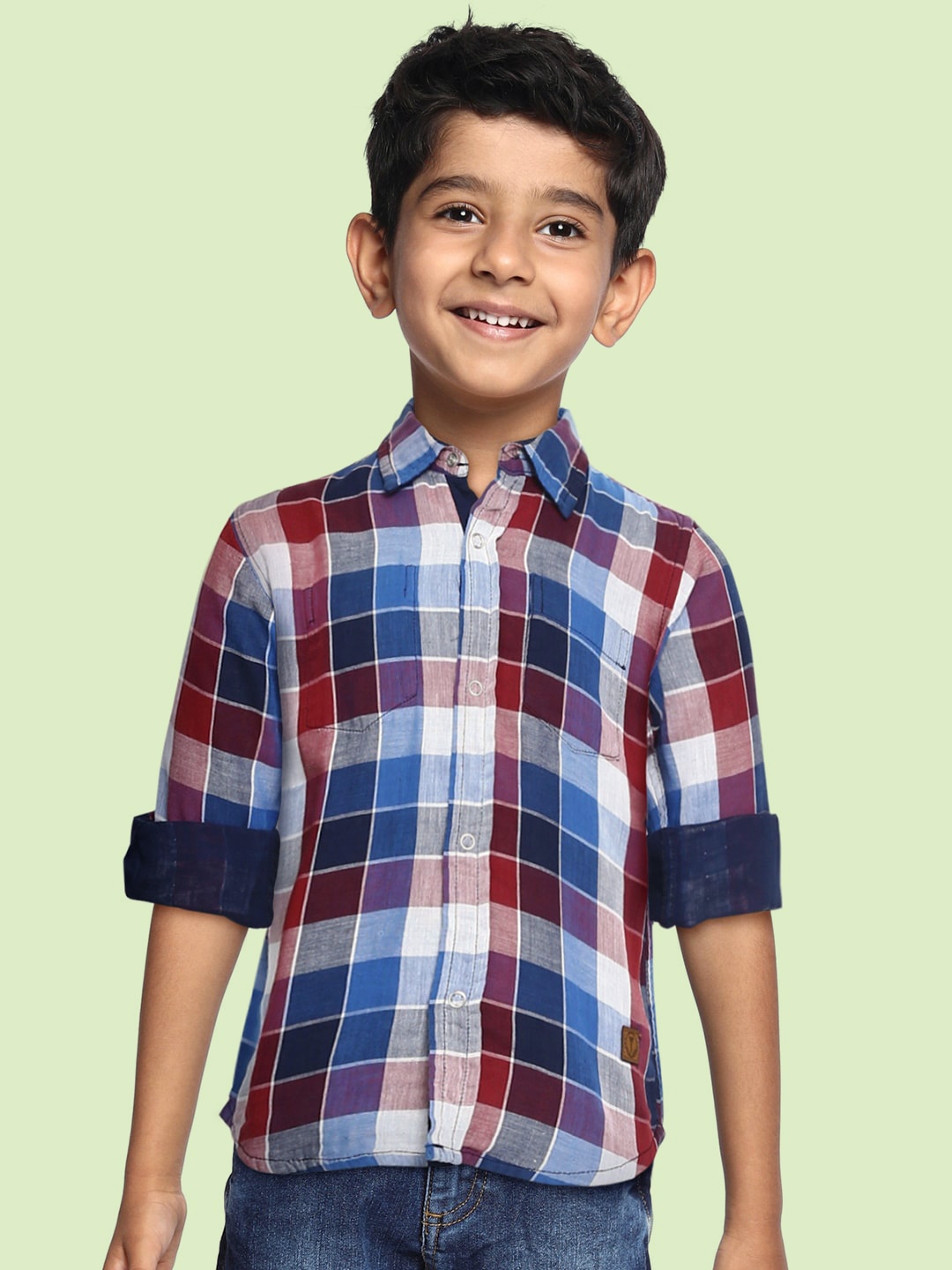 

Palm Tree Boys Blue & Red Regular Fit Checked Reversible Casual Shirt