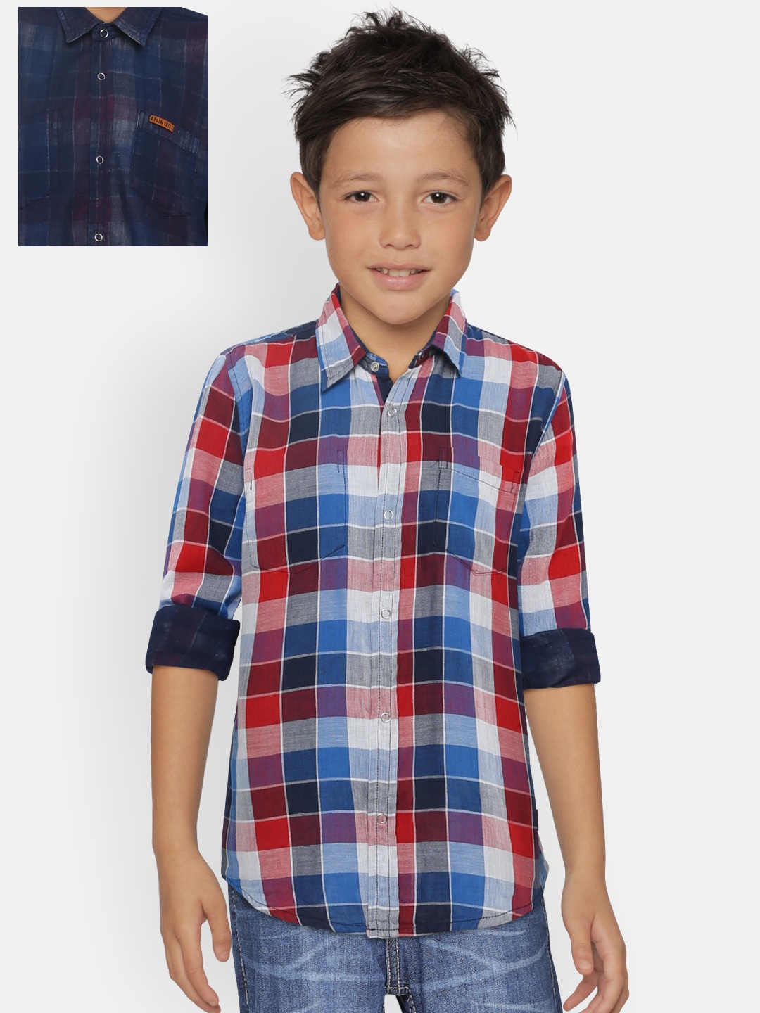 

Palm Tree Boys Red & Blue Regular Fit Reversible Checked Casual Shirt