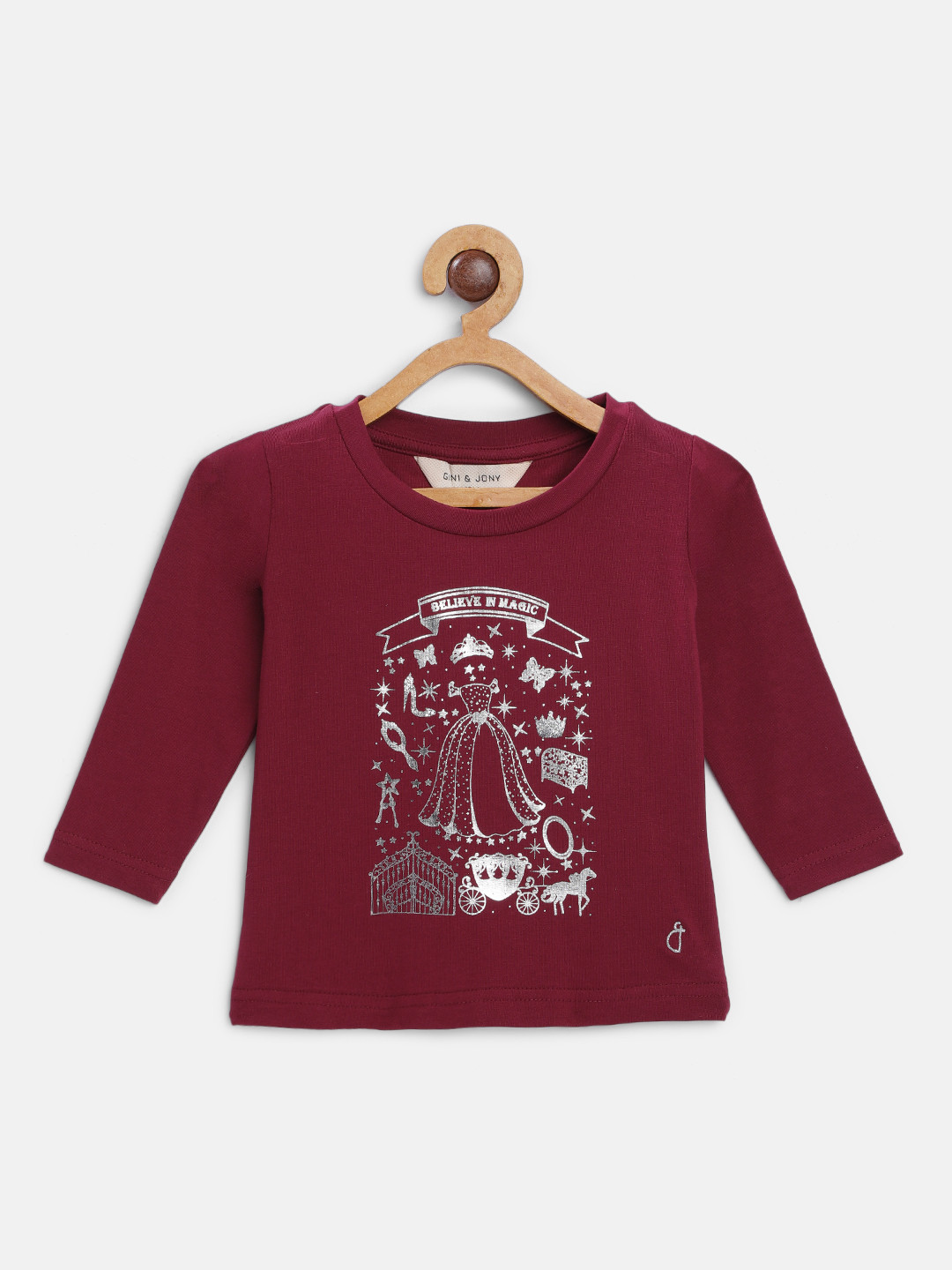 

Gini and Jony Girls Maroon Printed Top