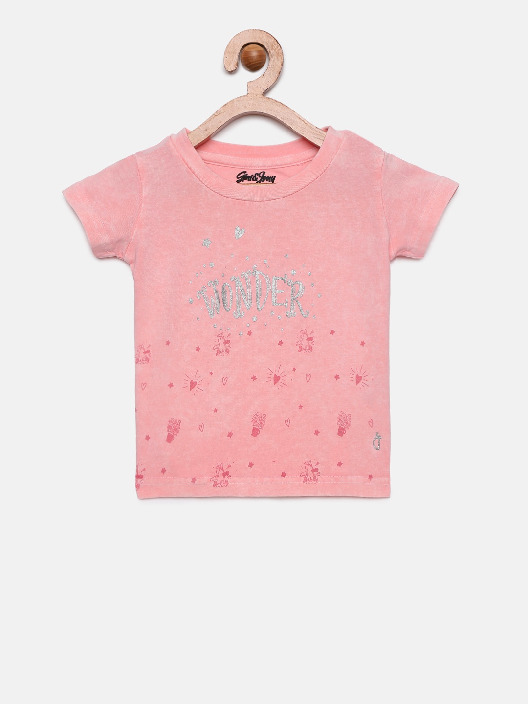 

Gini and Jony Girls Pink Printed Pure Cotton T-shirt