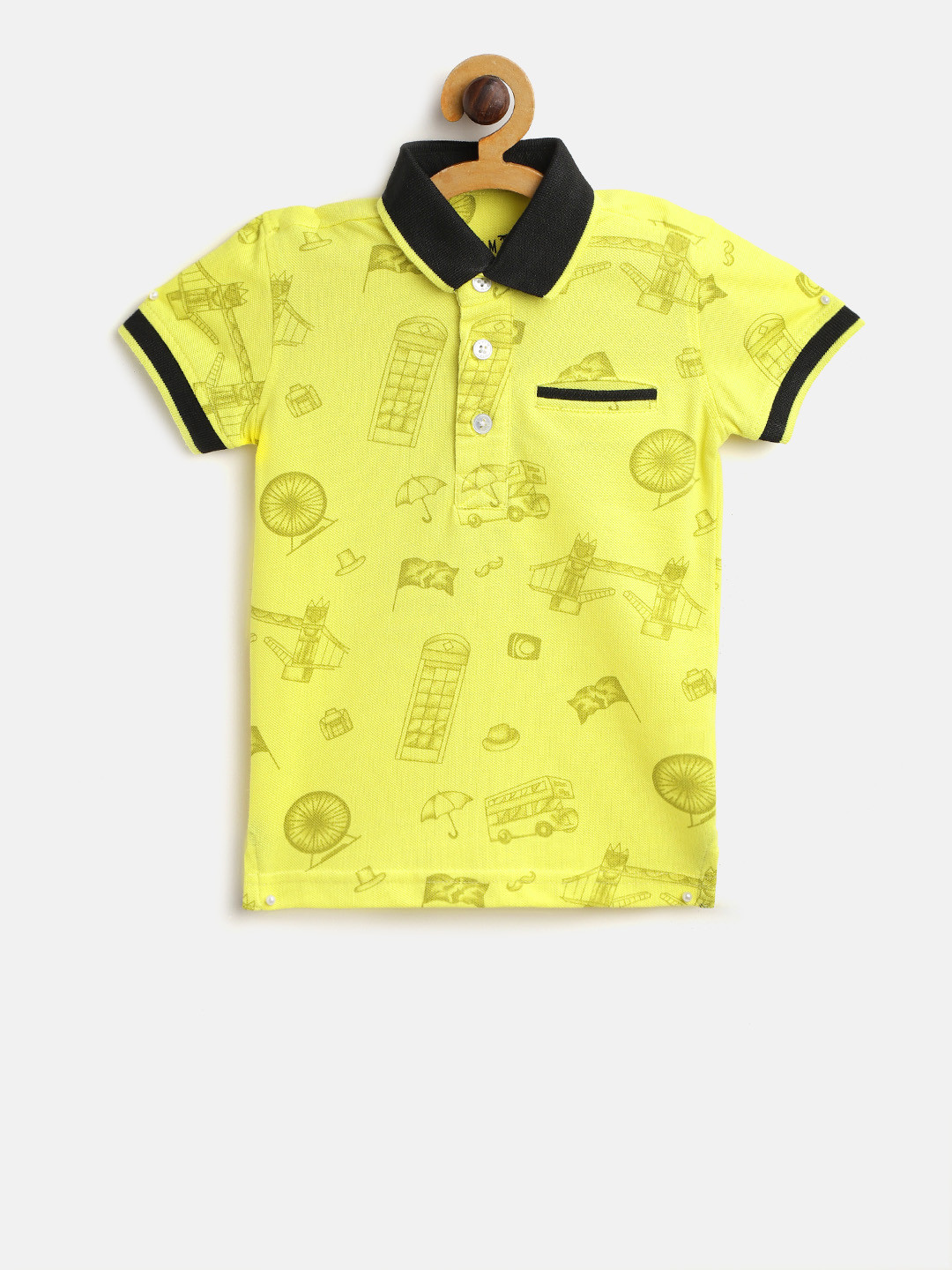 

Palm Tree Boys Yellow Printed Polo Collar Pure Cotton T-shirt