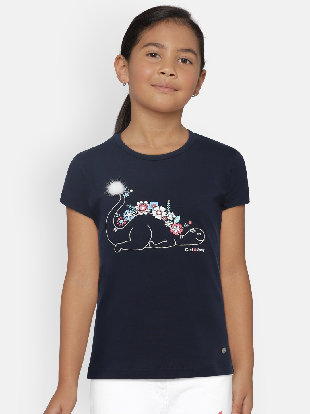 

Gini and Jony Girls Navy Blue Printed Top