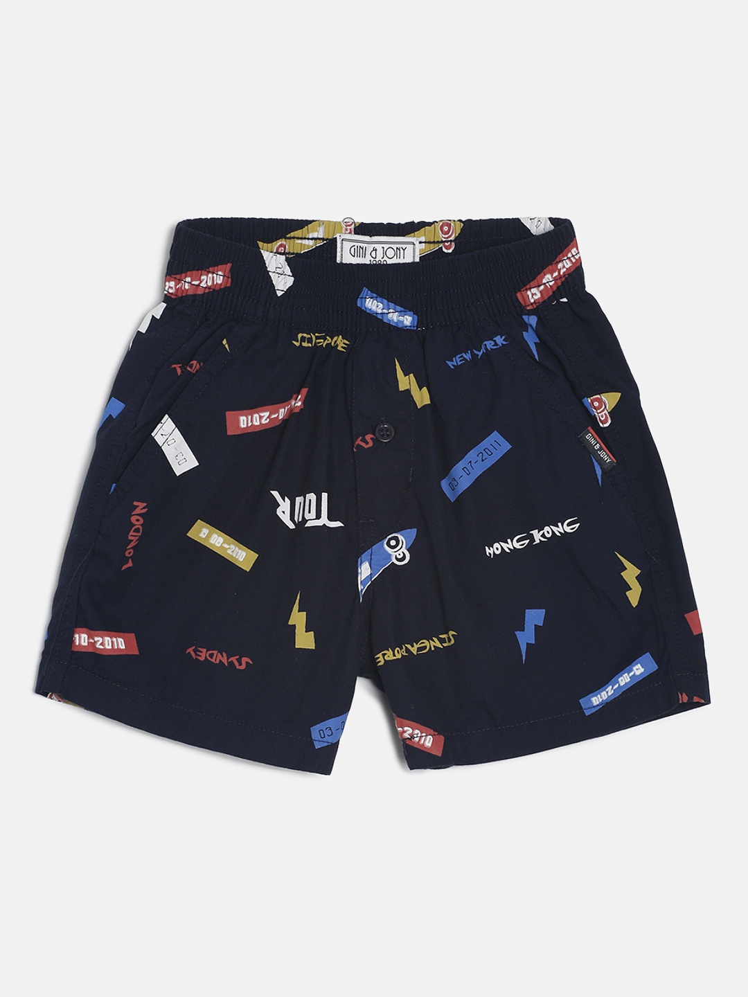 

Gini and Jony Boys Navy Blue Printed Regular Fit Shorts