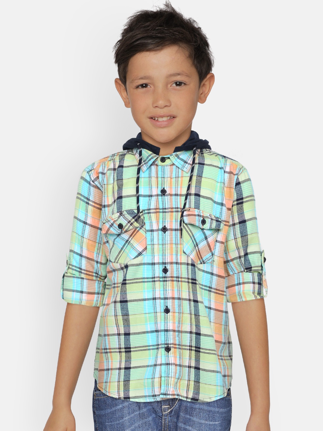 

Gini and Jony Boys Green & Blue Regular Fit Checked Casual Shirt