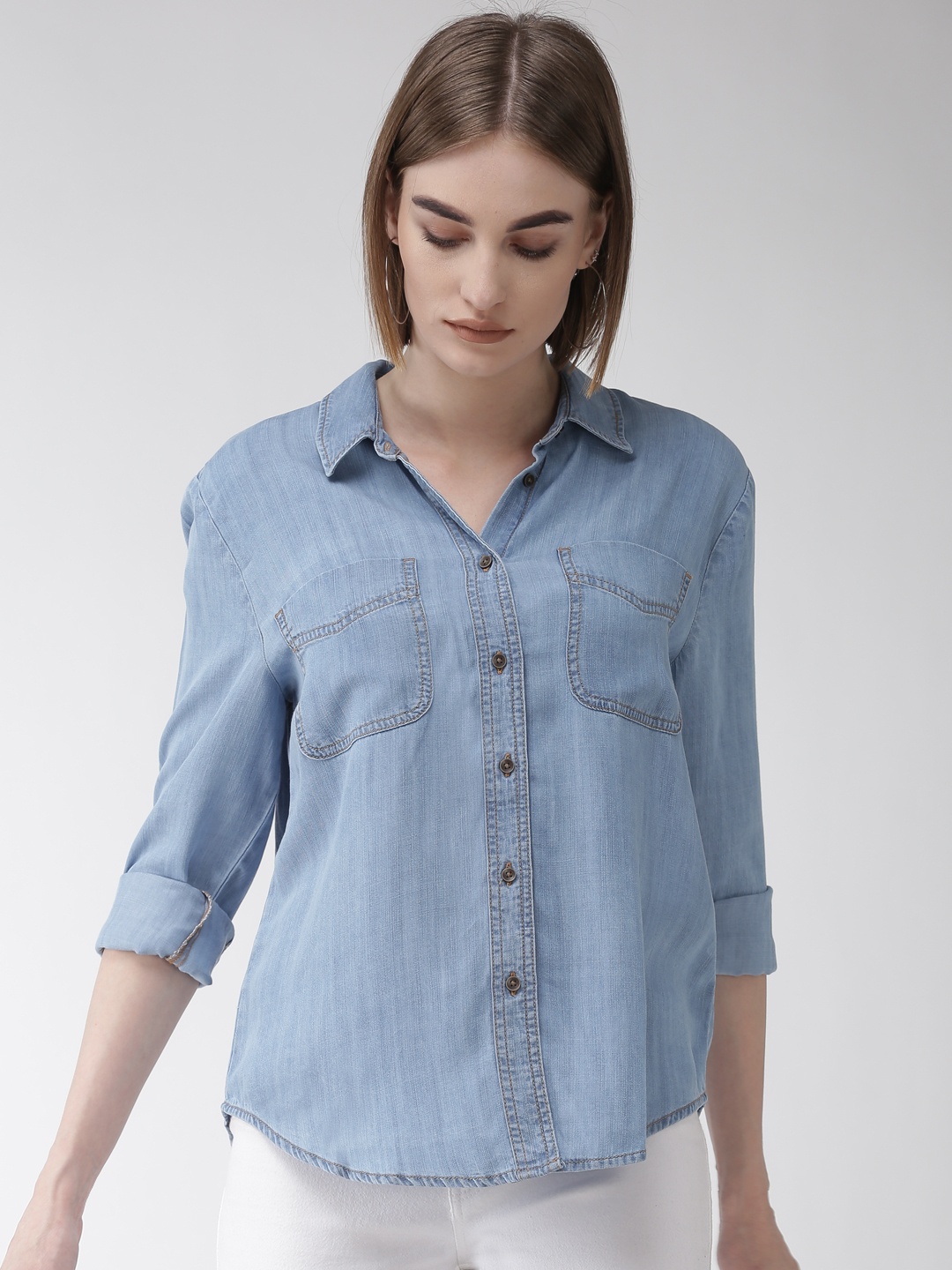 

Marks & Spencer Women Blue Regular Fit Solid Casual Shirt