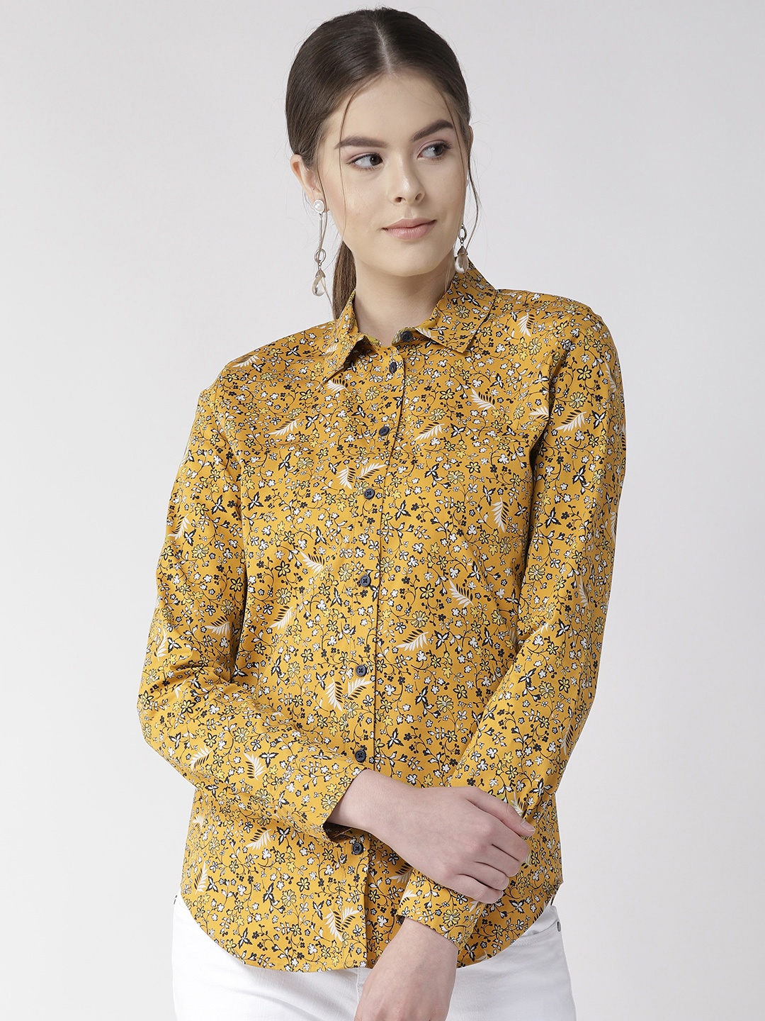 

Marks & Spencer Women Mustard Yellow & Off-White Regular Fit Printed Knitted Casual Shirt