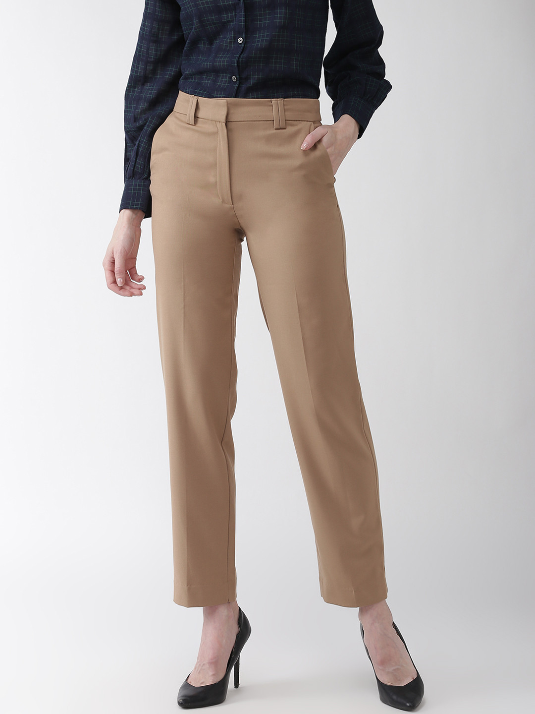 

Marks & Spencer Women Beige Relaxed Straight Fit Solid Regular Trousers