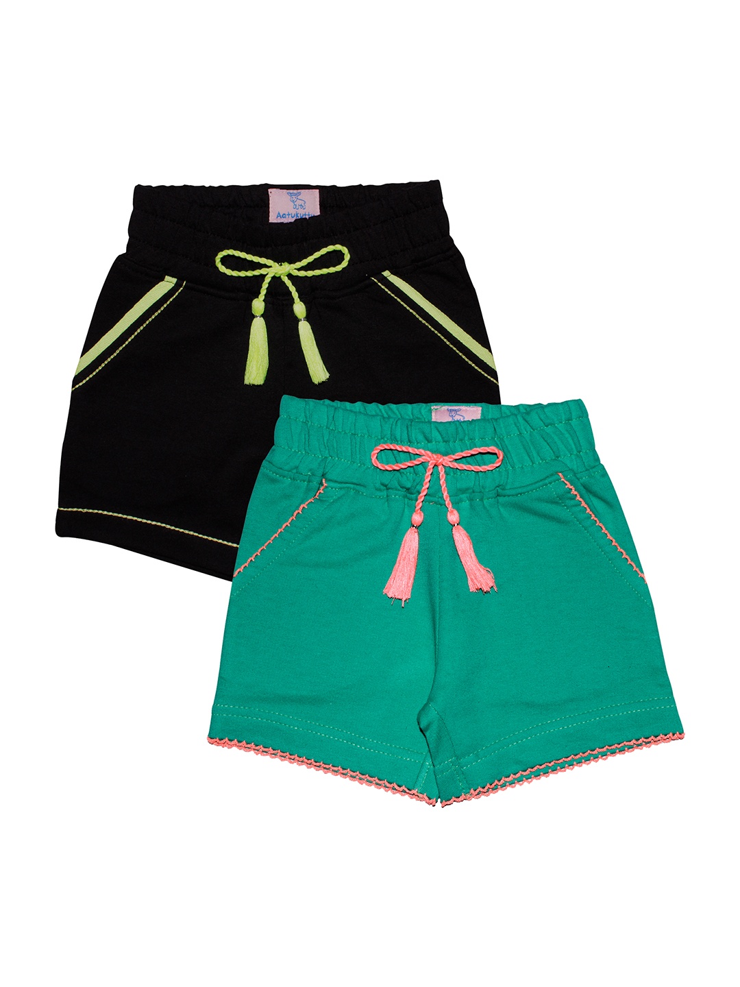 

Aatu Kutty Girls Pack Of 2 Solid Regular Fit Regular Shorts, Multi