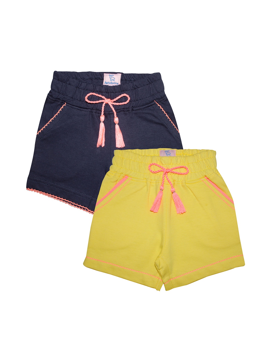 

Aatu Kutty Girls Pack Of 2 Solid Regular Fit Regular Shorts, Multi