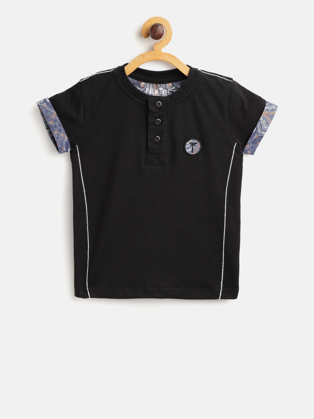 

Palm Tree Boys Black Solid Henley Neck T-shirt