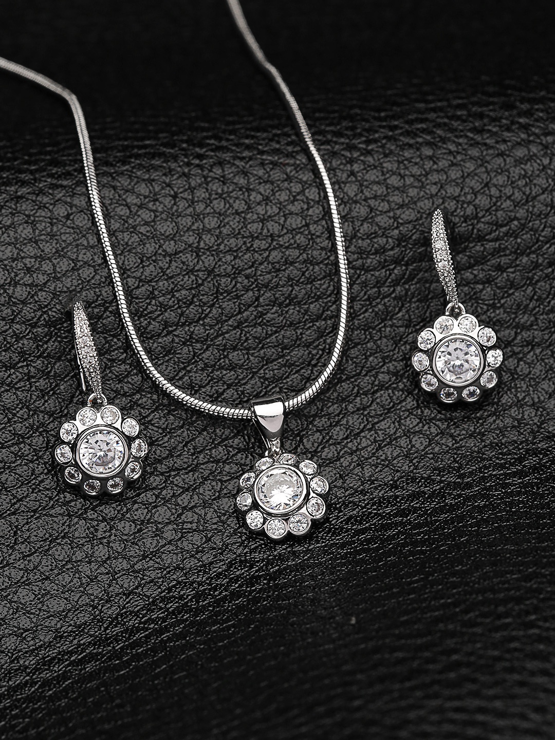 

Carlton London Silver-Toned Rhodium-Plated CZ Studded Jewellery Set