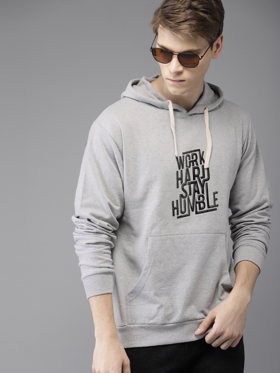 

Campus Sutra Men Grey Printed Hooded Sweatshirt