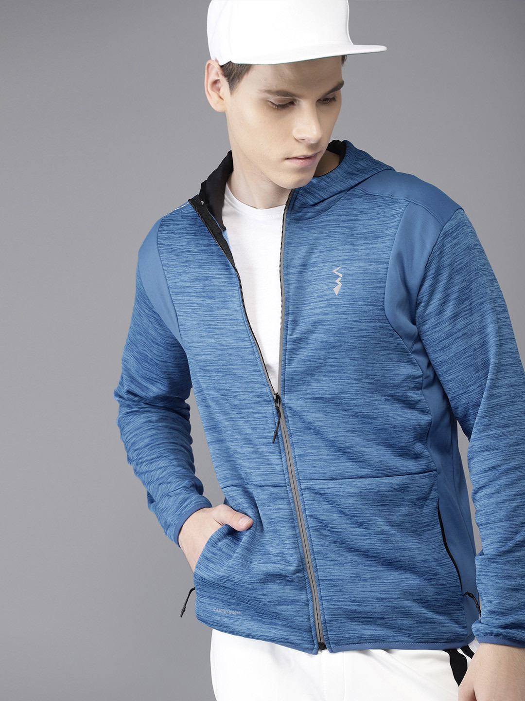 

Campus Sutra Men Blue Solid Hooded Sporty Jacket