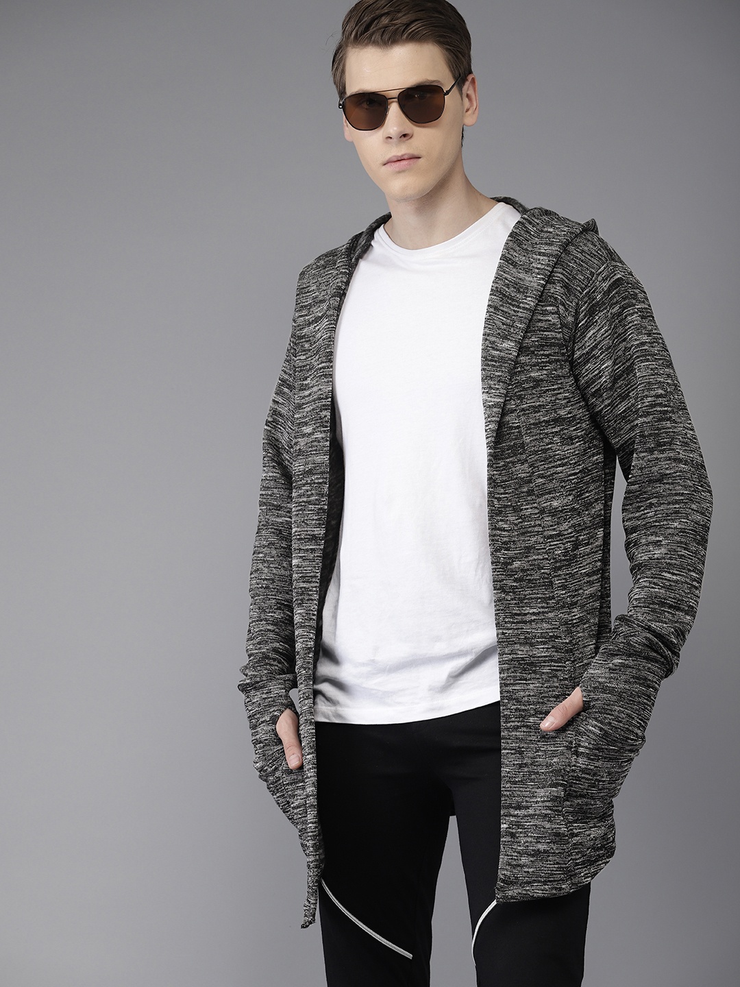

Campus Sutra Men Charcoal Self Design Open Front Shrug