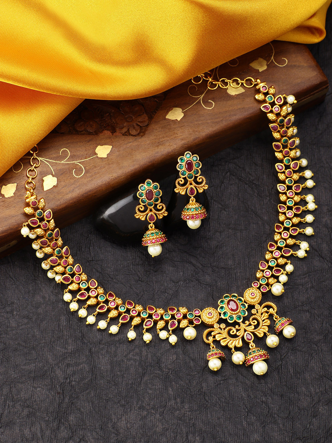 

Peora Women Gold-Plated and Red Antique Jewelry Set