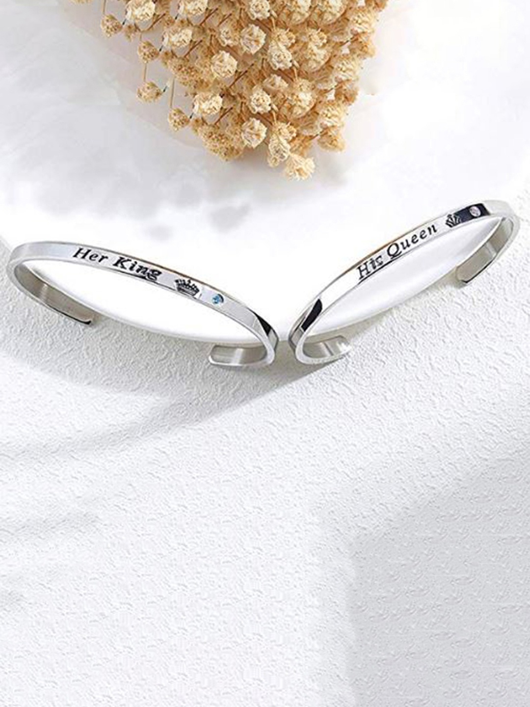 

Peora Silver-Toned Stainless Steel Cuff Couple Bracelet