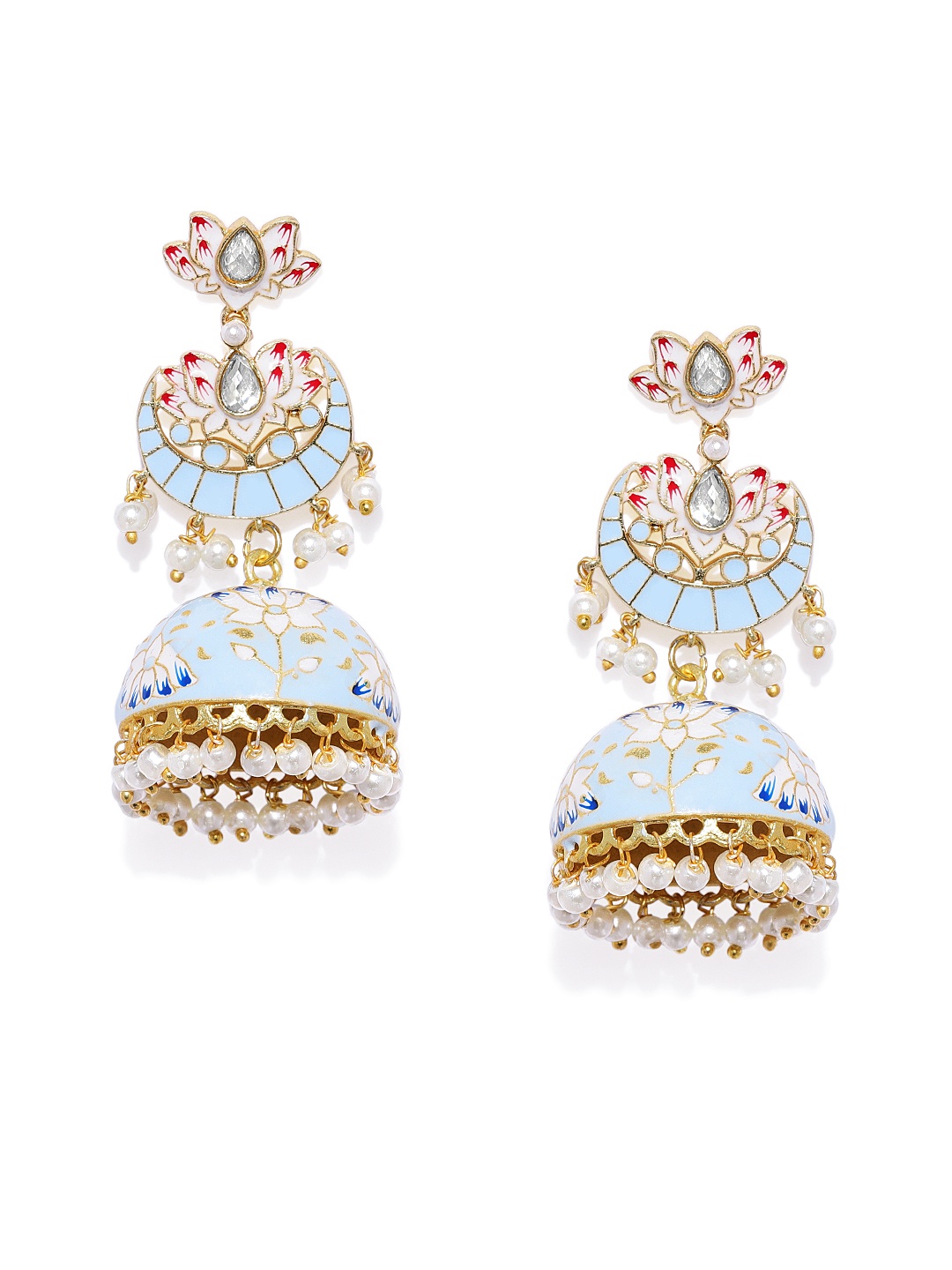 

Peora 18K Gold-Plated Blue Dome Shaped Meenakari Handcrafted Jhumkas