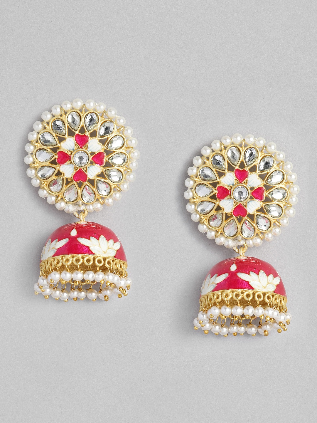 

Peora Gold-Plated & Pink Dome Shaped Meenakari Jhumkas