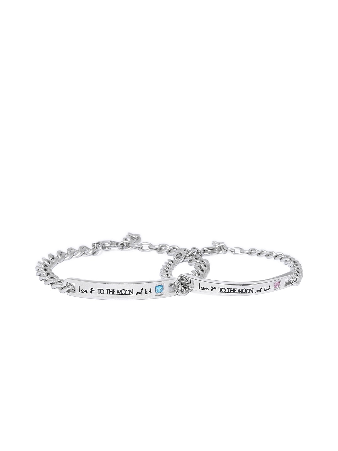 

Peora Set of 2 Stainless Steel Link Couple Bracelet, Silver