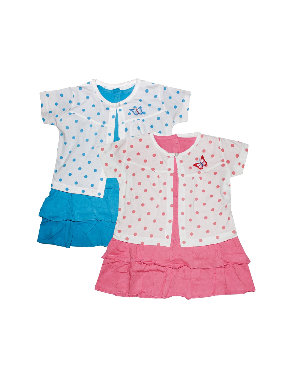 

Orange and Orchid Girls Pack Of 2 Polka Dots Print Fit and Flare Dresses With Jackets, Multi