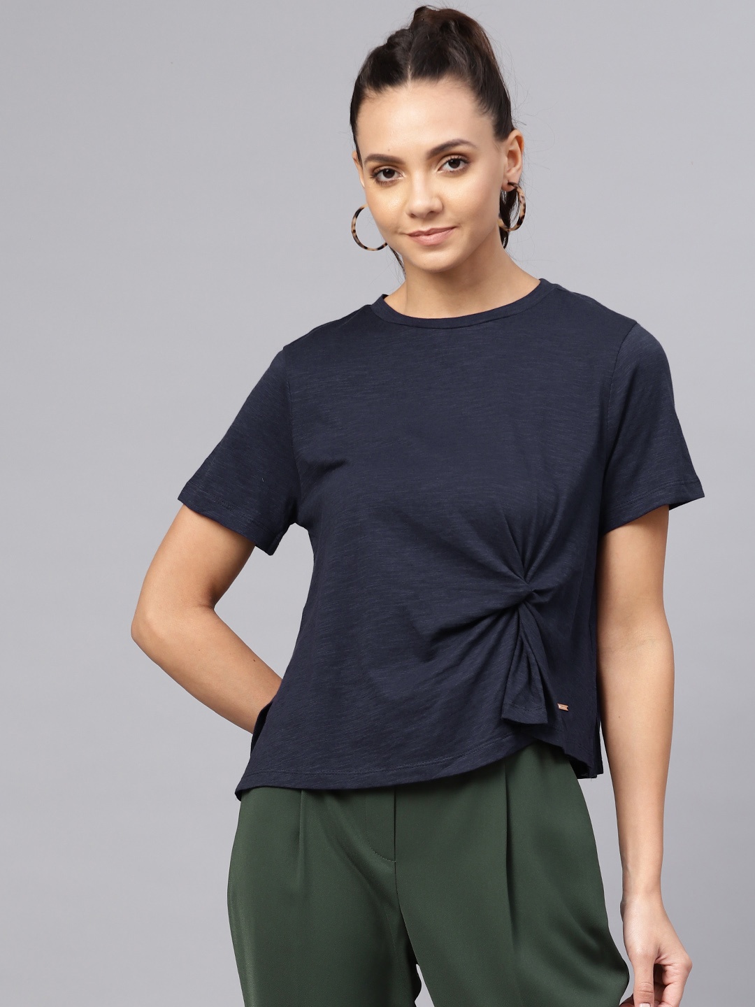 

Van Heusen Woman Women Navy Blue Solid Twisted Top