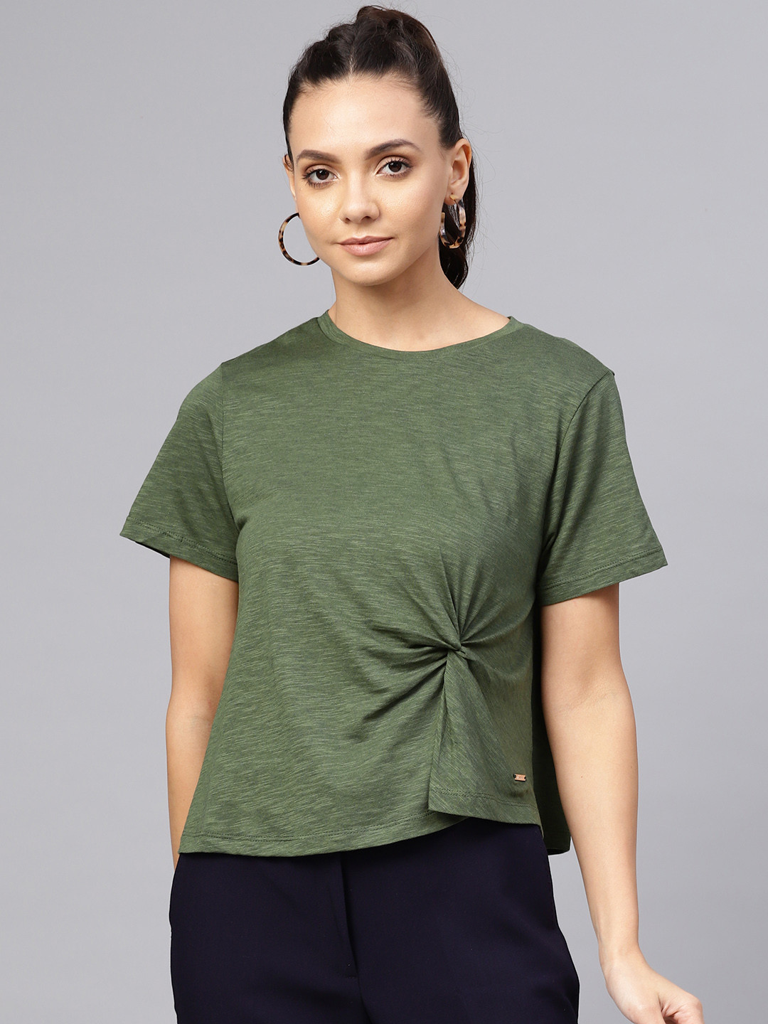 

Van Heusen Woman Women Olive Green Solid Twisted Top