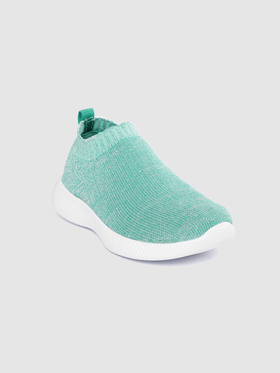 United Colors of Benetton Girls Sea Green Shimmer Slip-On Sneakers